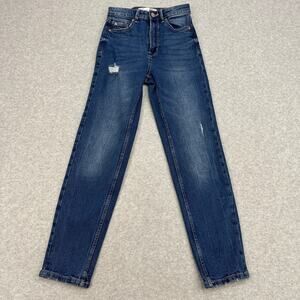 Stradivarius Jeans Mom Slim WMNS 02 Blue Denim High Rise Distressed Y2K Retro